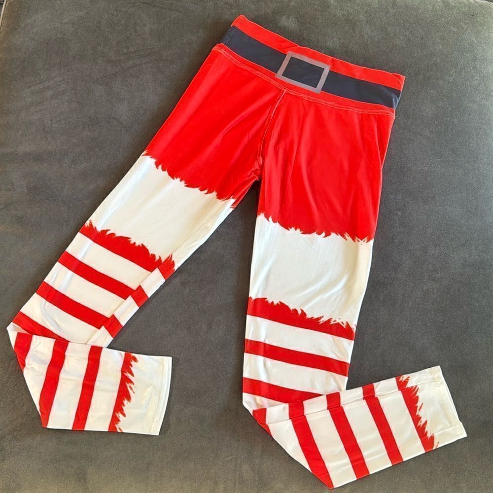 Women Red & White Fun Christmas Holiday Leggings Ankle Length Size M (8/10) NEW